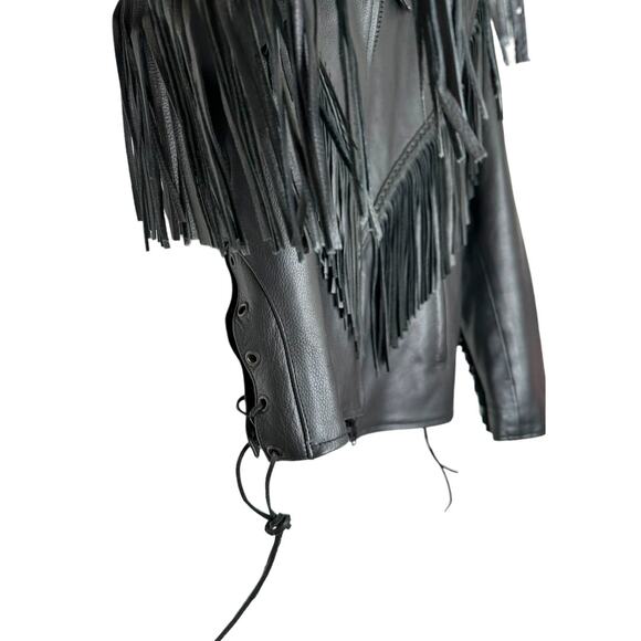 Antelope Creek Black Leather Fringe Motorcycle Jacket Size Medium - Picture 4 of 14
